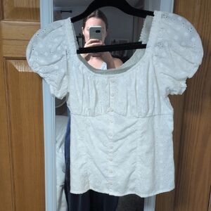 Hollister Cream Eyelet Puff Sleeve Blouse